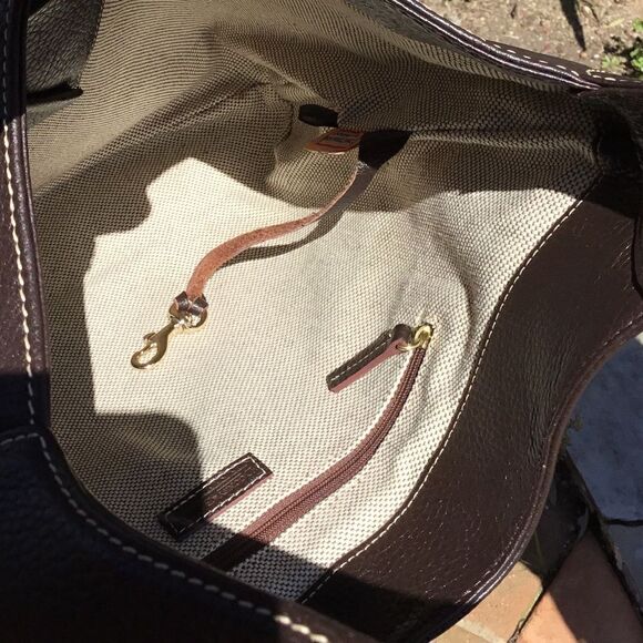 DOONEY AND BOURKE BROWN LEATHER WOVEN DETAILS GOLD HARDWARE - Picture 6 of 16